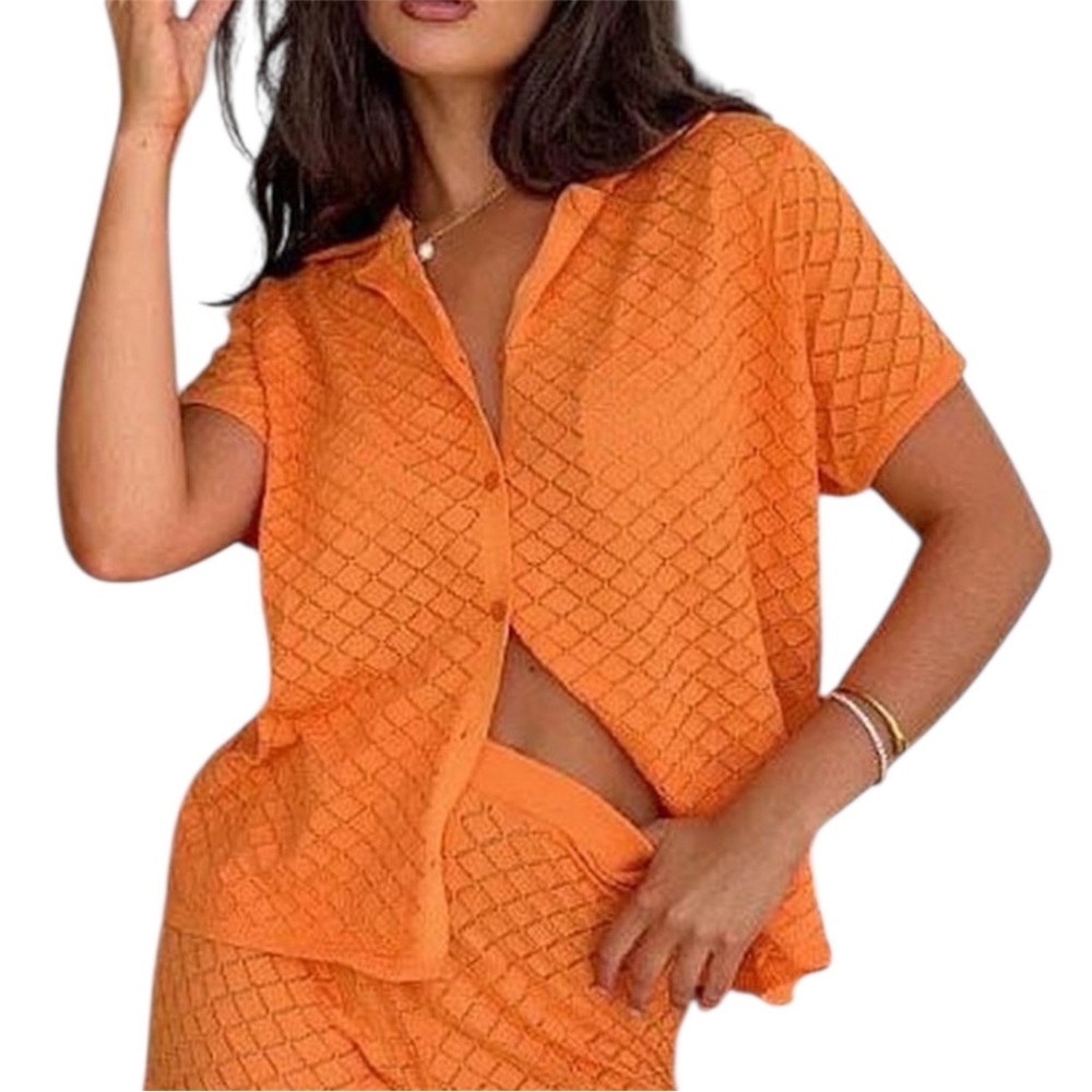 Zaida Orange Knit Button Down Shirt